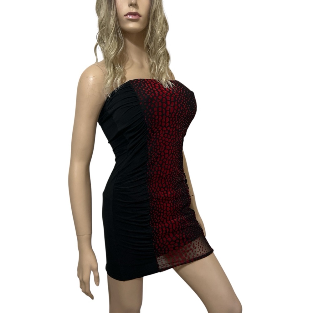 Body Central Red Animal Print Ruched Tube Mini Dress